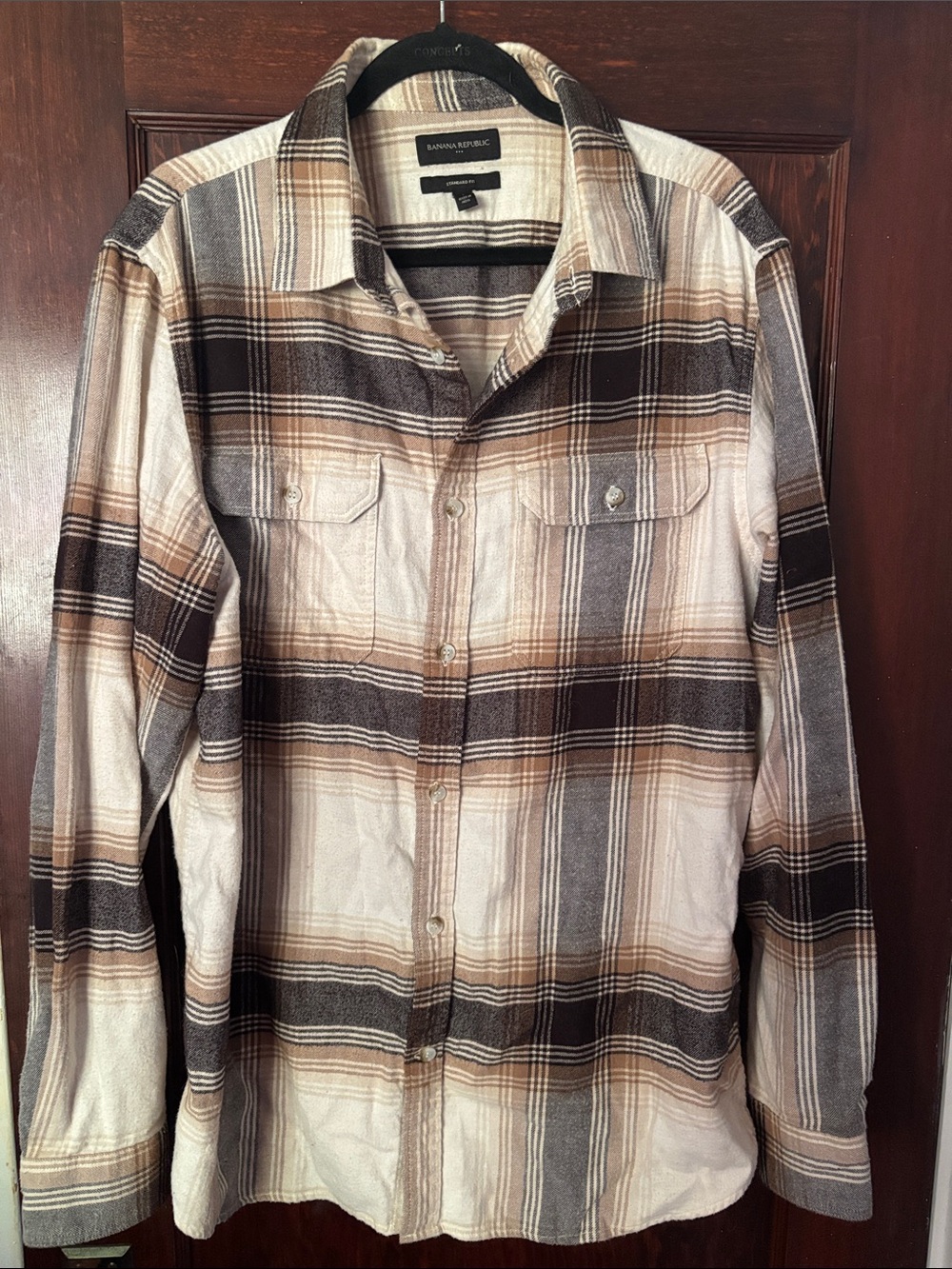 Banana Republic Brown & Cream Plaid Flannel Button-Up Shirt